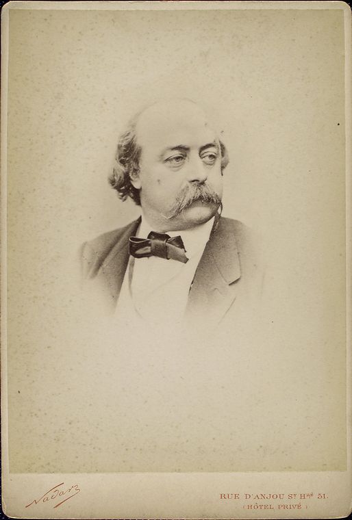 Portrait photographique de Gustave Flaubert, moustache tombante, en noir et blanc.